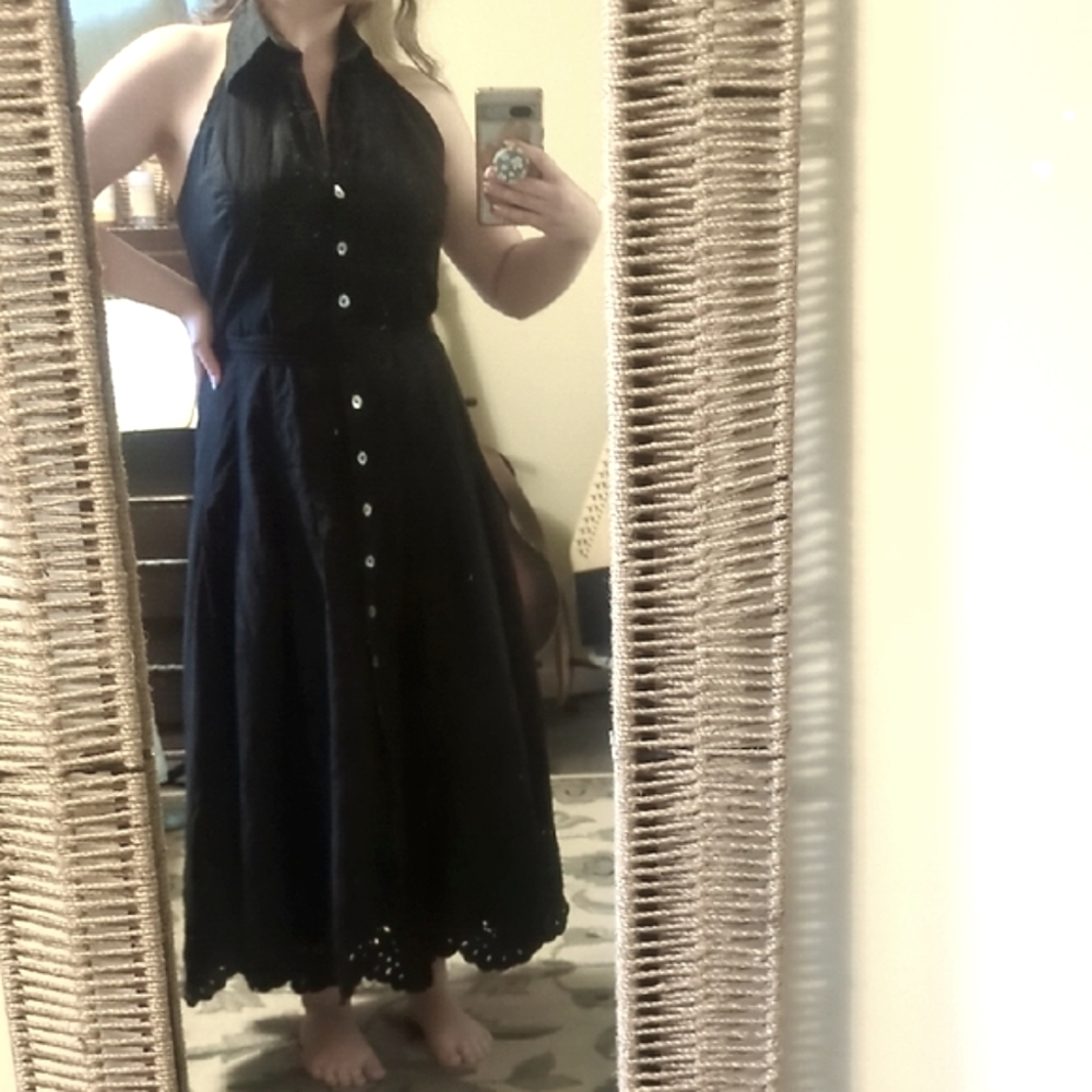Black Button-down Halter Dress